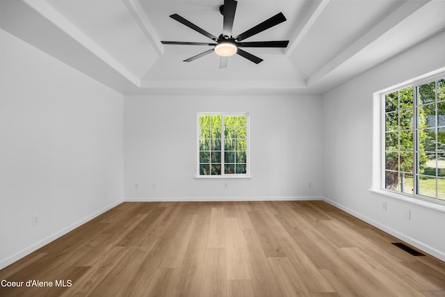 2411 W Diamond Bar Rd, Rathdrum, ID 83858 - unfurnished room with a tray ceiling, plenty of natural light, and light wood-style flooring
