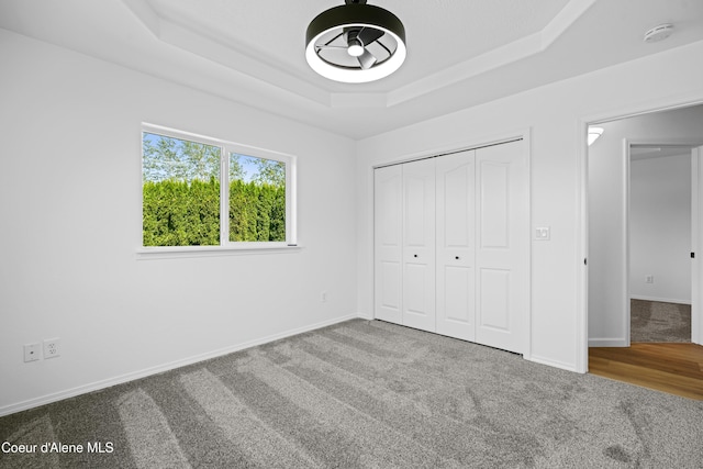 2411 W Diamond Bar Rd, Rathdrum, ID 83858 - unfurnished bedroom with carpet floors, a raised ceiling, and a closet