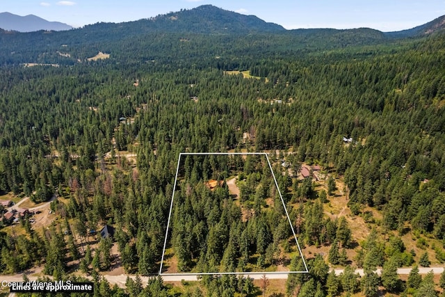 1180 Mountain View Rd, Clark Fork, ID 83811 - aerial view of property's location with a forest, a mountainous background, and property boundaries highlighted