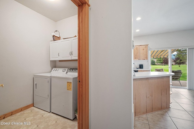 49-C Chardonnay Dr, Blanchard, ID 83804 - washroom with cabinet space, independent washer and dryer, baseboards, recessed lighting, and light floors
