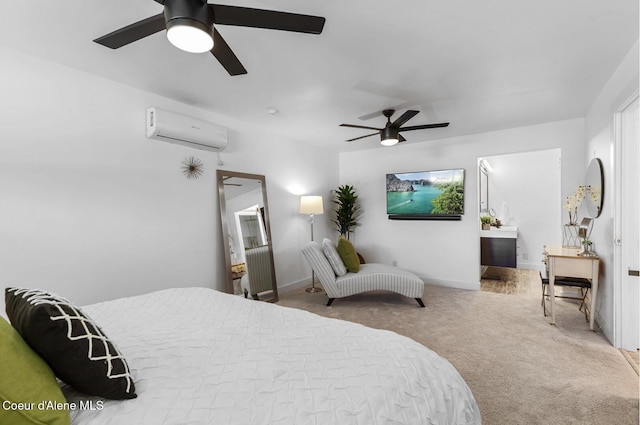 2840 W Masters Dr, Coeur Dalene, ID 83815 - bedroom featuring a wall mounted AC, carpet floors, baseboards, and a ceiling fan