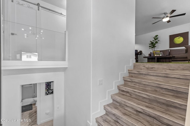2840 W Masters Dr, Coeur Dalene, ID 83815 - staircase featuring ceiling fan and wood finished floors