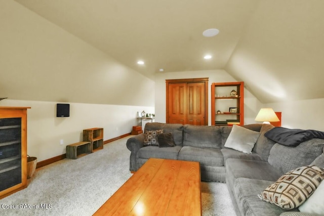 558 Grouse Hill Rd, Bonners Ferry, ID 83805 - living area featuring lofted ceiling, carpet flooring, baseboards, and recessed lighting