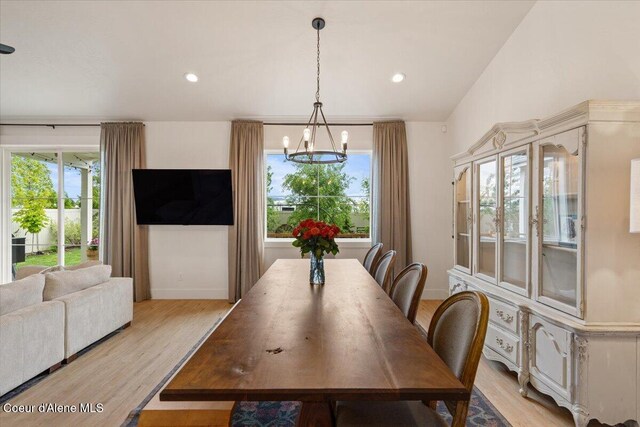2917 N Bygone Way, Post Falls, ID 83854 - dining space with a chandelier, light wood-type flooring, and recessed lighting