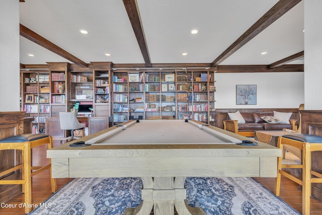 4618 S Scenic Dr, Coeur Dalene, ID 83814 - rec room featuring beamed ceiling, wood finished floors, recessed lighting, and billiards