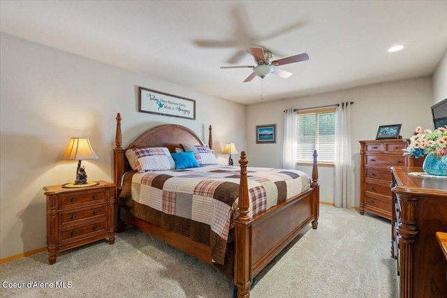 23815 N Rapalla Ct, Athol, ID 83801 - bedroom featuring light colored carpet, ceiling fan, and baseboards