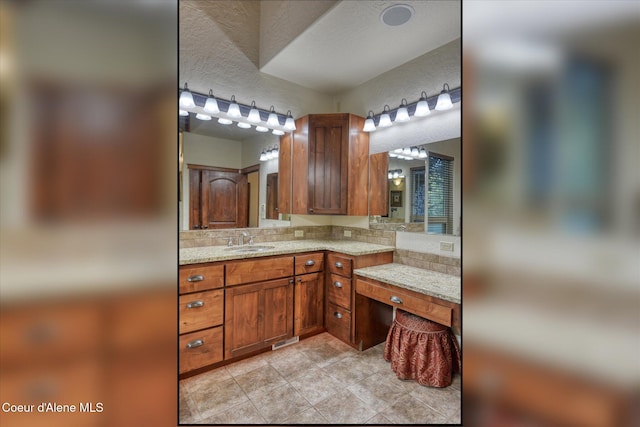 225 Fairway Dr, Priest Lake, ID 83856 - bathroom featuring vanity, tile patterned floors, and a textured ceiling