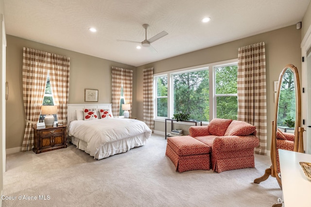 396 Hanaford Rd, Blanchard, ID 83804 - bedroom with carpet floors, recessed lighting, baseboards, and a ceiling fan