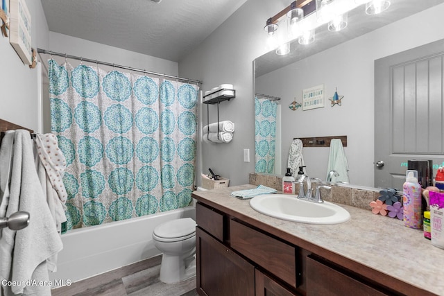 3283 N Knob Creek Ct, Post Falls, ID 83854 - bathroom with vanity, wood finished floors, toilet, and shower / bath combination with curtain
