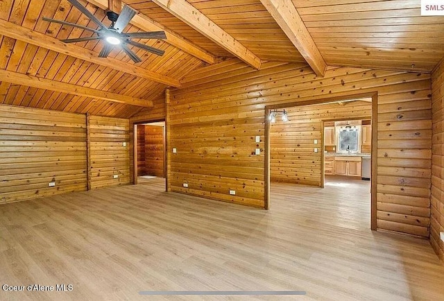 31961 N 3rd Ave, Spirit Lake, ID 83869 - unfurnished room with ceiling fan, light wood-style flooring, wood ceiling, and wood walls