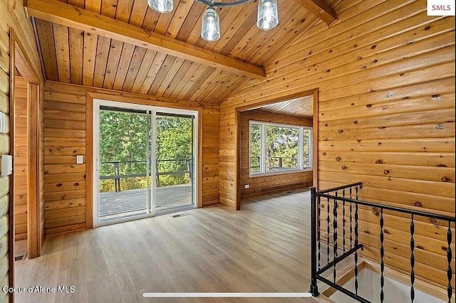 31961 N 3rd Ave, Spirit Lake, ID 83869 - doorway with wood finished floors, wooden walls, and wooden ceiling