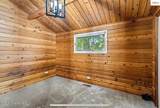 31961 N 3rd Ave, Spirit Lake, ID 83869 - carpeted spare room with wooden ceiling, wood walls, and vaulted ceiling