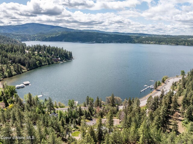 4878 E Annapolis Ct, Coeur Dalene, ID 83814 - drone / aerial view of a water and mountain view and a heavily wooded area