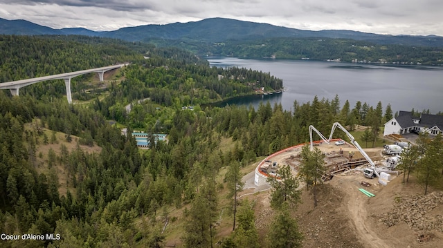 4663 E Plum Rd, Coeur Dalene, ID 83814 - drone / aerial view of a heavily wooded area and a water and mountain view