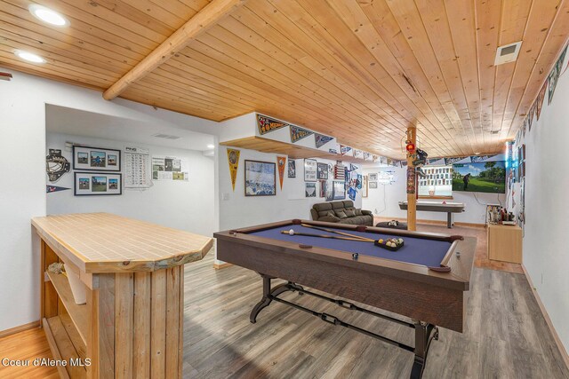 3025 N Sand Trap Way, Post Falls, ID 83854 - rec room with wood finished floors, billiards table, wood ceiling, recessed lighting, and baseboards
