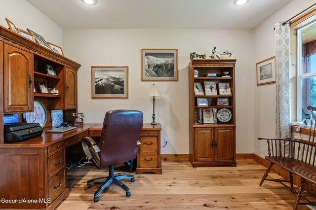 88 Fenway Dr, Sagle, ID 83860 - home office with light wood-style flooring, recessed lighting, and baseboards