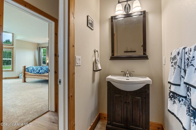 88 Fenway Dr, Sagle, ID 83860 - bathroom with vanity, baseboards, and wood finished floors