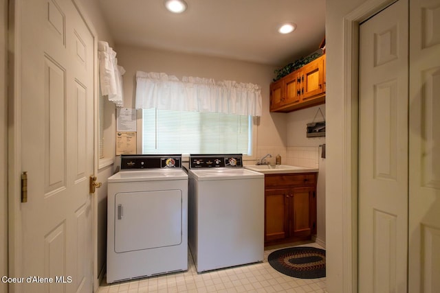 97 S Granite Bay Rd, Nordman, ID 83848 - laundry room featuring independent washer and dryer, recessed lighting, and cabinet space