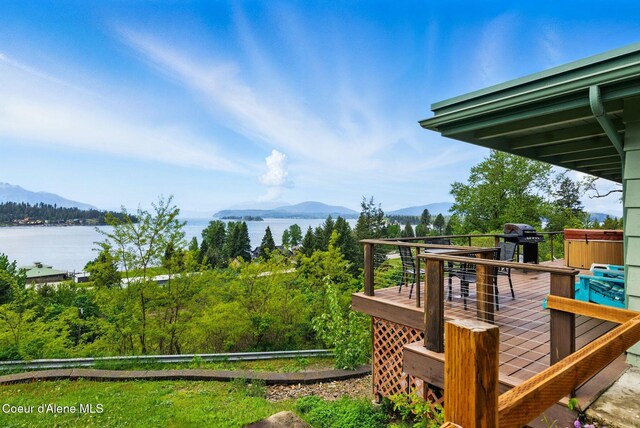 521 Aspen, Hope, ID 83836 - wooden deck with a water and mountain view and grilling area