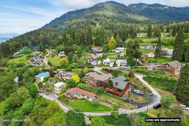 521 Aspen, Hope, ID 83836 - aerial perspective of suburban area featuring a forest and a mountainous background