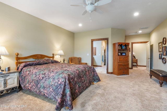 2795 Boekel Rd, Rathdrum, ID 83858 - bedroom with light colored carpet, recessed lighting, and a ceiling fan