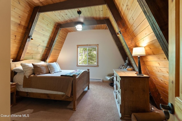 11 Hackney Ln, Sandpoint, ID 83864 - carpeted bedroom featuring wooden ceiling and a baseboard heating unit