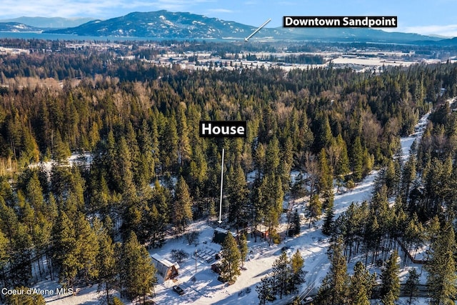 11 Hackney Ln, Sandpoint, ID 83864 - aerial view of property and surrounding area featuring a heavily wooded area and mountains