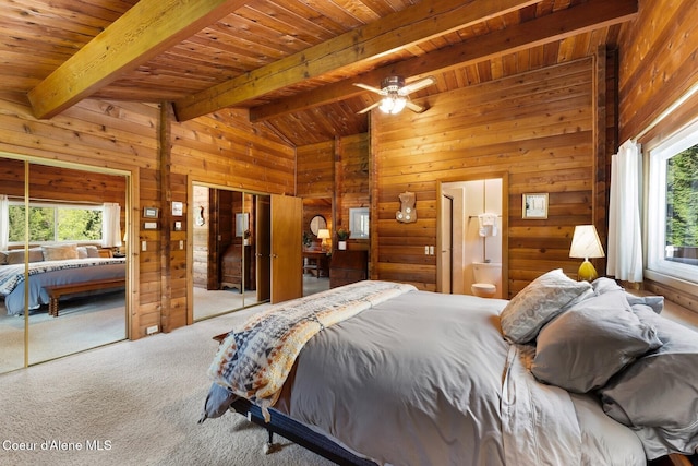 659 Whiskey Jack Rd, Sandpoint, ID 83864 - bedroom with carpet flooring, wooden walls, and wood ceiling