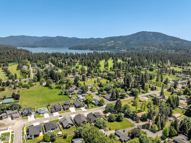 1456 E Ezra Ave, Hayden, ID 83835 - aerial view of residential area featuring a water and mountain view and a heavily wooded area