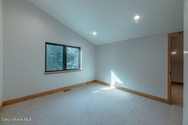 74 Wedge Ct, Priest Lake, ID 83856 - carpeted empty room with baseboards, lofted ceiling, and recessed lighting