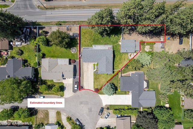 3623 W Hillcrest Cir, Coeur Dalene, ID 83815 - aerial view of residential area featuring property boundaries highlighted