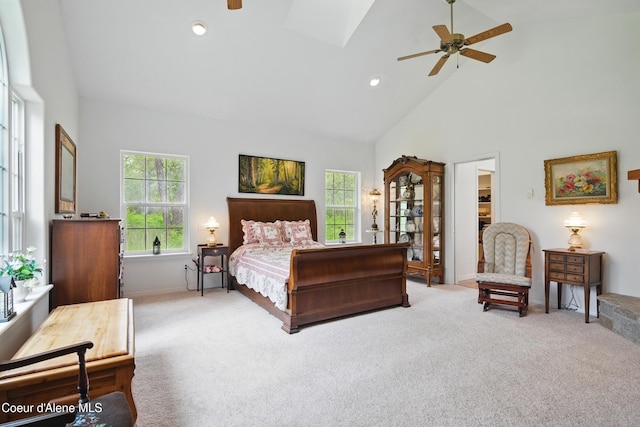 29808 N Caribou Ave, Athol, ID 83801 - carpeted bedroom featuring high vaulted ceiling, recessed lighting, and ceiling fan