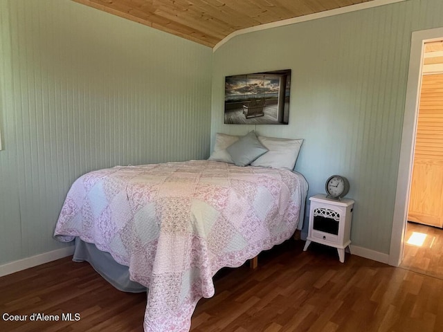 191 Sunset View Ln, Hope, ID 83836 - bedroom featuring wood finished floors, wooden ceiling, lofted ceiling, and baseboards