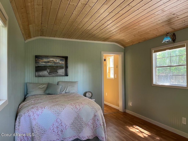 191 Sunset View Ln, Hope, ID 83836 - bedroom featuring lofted ceiling, wood ceiling, wood finished floors, crown molding, and baseboards