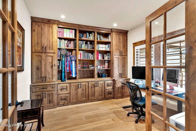 11690 N Arnicas Ct, Hayden, ID 83835 - office with light wood-style flooring and recessed lighting