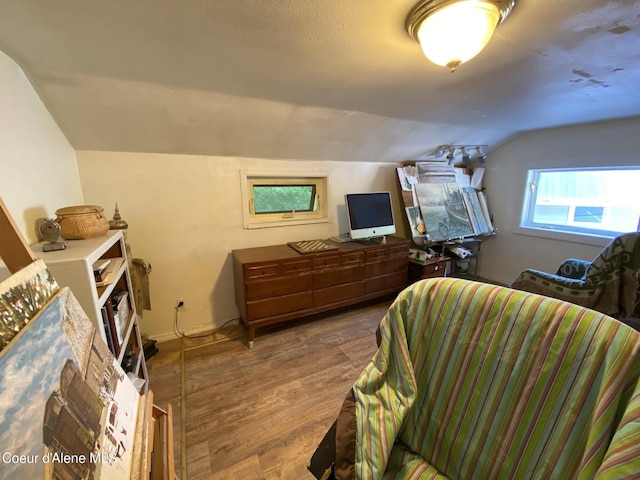 176 King St, Wallace, ID 83873 - bedroom with vaulted ceiling, wood finished floors, and baseboards