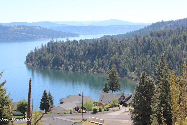 22884 S High Dr, Worley, ID 83876 - water view with a heavily wooded area and a mountainous background