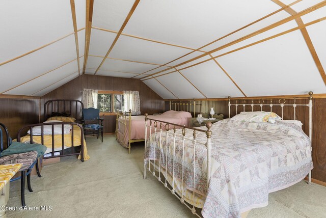 36799 W Coeur D Alene Lake Shr, Coeur Dalene, ID 83814 - bedroom with lofted ceiling, carpet flooring, and wooden walls