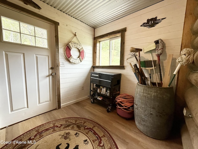 408 Quartz Crk Rd, Priest River, ID 83856 - entryway featuring wood finished floors and wooden walls