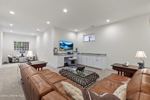 2946 E Point Hayden Dr, Hayden Lake, ID 83835 - living room with light colored carpet, recessed lighting, an office area, plenty of natural light, and baseboards