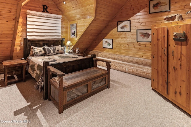 17442 S Painted Rose Rd, Worley, ID 83876 - carpeted bedroom featuring wood walls, lofted ceiling, and wood ceiling