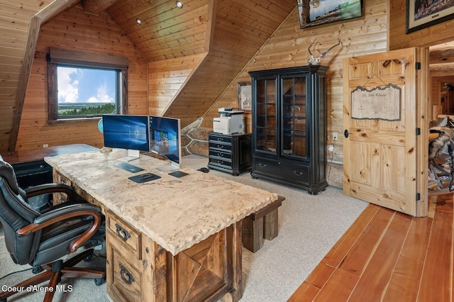 17442 S Painted Rose Rd, Worley, ID 83876 - office space featuring wood walls, wood ceiling, vaulted ceiling, and wood finished floors
