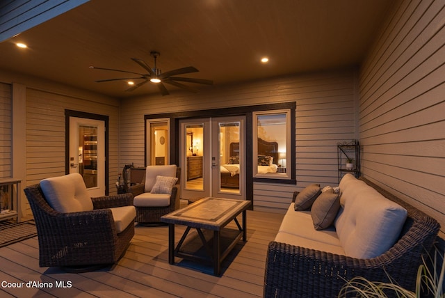 2406 S Silver Beach Rd, Coeur Dalene, ID 83814 - wooden deck featuring an outdoor hangout area and ceiling fan