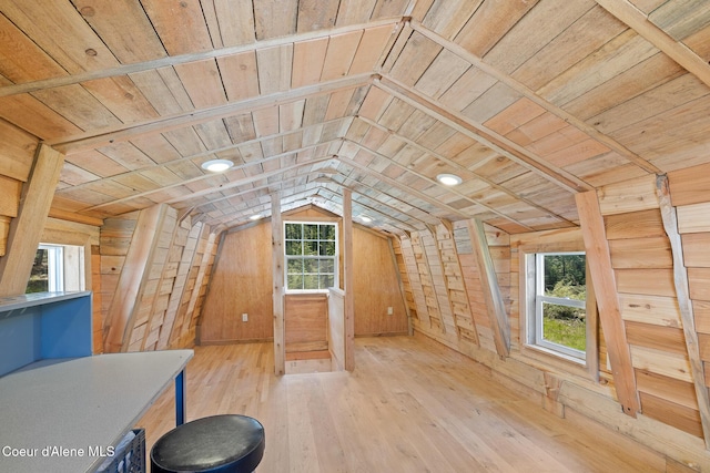 99 Broten Way, Sagle, ID 83860 - additional living space featuring wood ceiling, vaulted ceiling, wood-type flooring, and wood walls