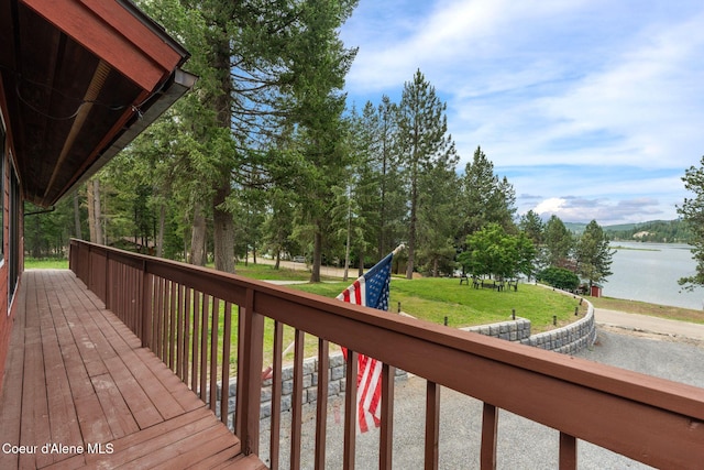176 Swan Shores Dr, Sagle, ID 83860 - deck with a water view and a lawn