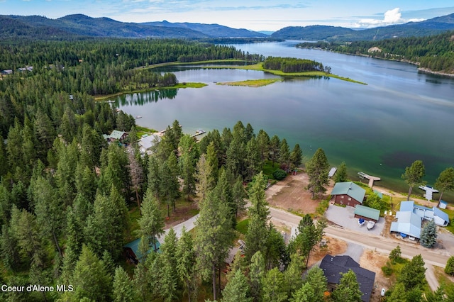 176 Swan Shores Dr, Sagle, ID 83860 - drone / aerial view of a heavily wooded area and a water and mountain view