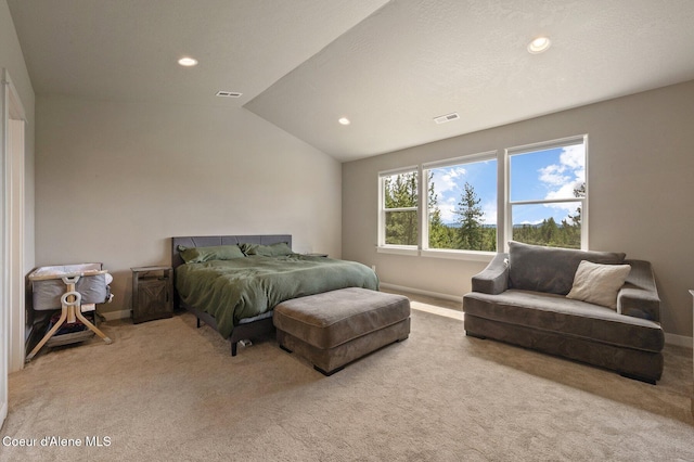 27968 N Timber Ridge Rd, Rathdrum, ID 83858 - carpeted bedroom featuring lofted ceiling, baseboards, and recessed lighting