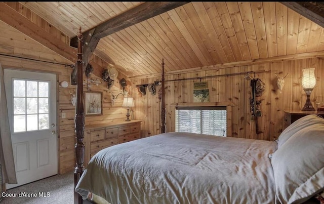 19118 St Joe River Rd, Calder, ID 83808 - carpeted bedroom featuring wooden ceiling and wooden walls