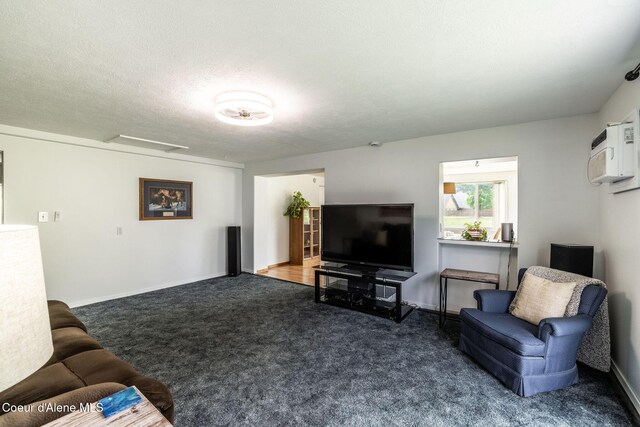 13744 N Hauser Lake Rd, Hauser, ID 83854 - living room featuring carpet floors, attic access, a wall mounted AC, and baseboards