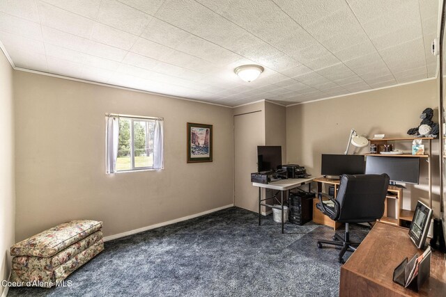 13744 N Hauser Lake Rd, Hauser, ID 83854 - carpeted home office featuring ornamental molding and baseboards